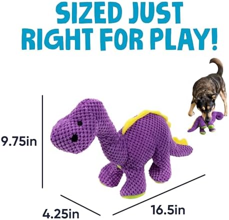goDog Dinos Bruto Checkers Tough Plush Toy with Chew Guard Technology, Durable Checkered Fabric & Squeaker for Active Play, Purple, Large - Image 3