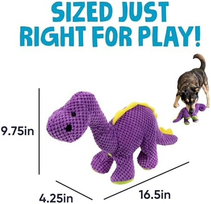 goDog Dinos Bruto Checkers Tough Plush Toy with Chew Guard Technology, Durable Checkered Fabric & Squeaker for Active Play, Purple, Large - Image 3