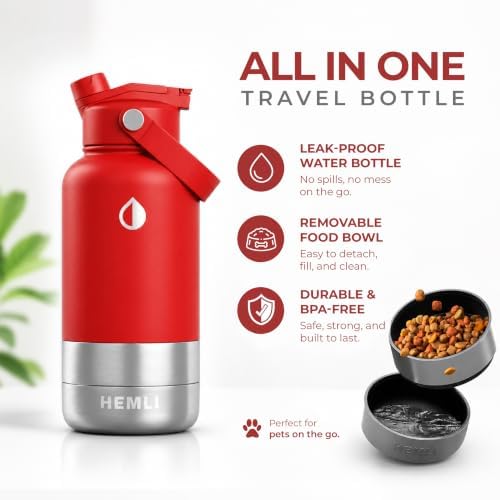 32 oz. Dog Water Bottle, Insulated Dog Travel Water Bottle, Stainless Steel Pet Water Bottle Dispenser Portable Food and Water Bowl for Dogs for Walking Dog Canteen Travel Kit - Image 2