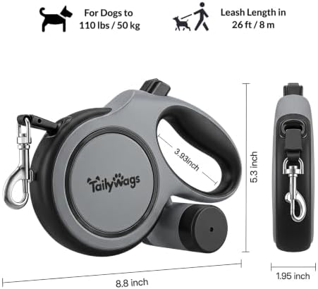 Retractable Dog Leash 26ft for Large Dogs up to 110lbs, Gray - Image 2