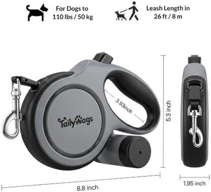 Retractable Dog Leash 26ft for Large Dogs up to 110lbs, Gray - Image 2