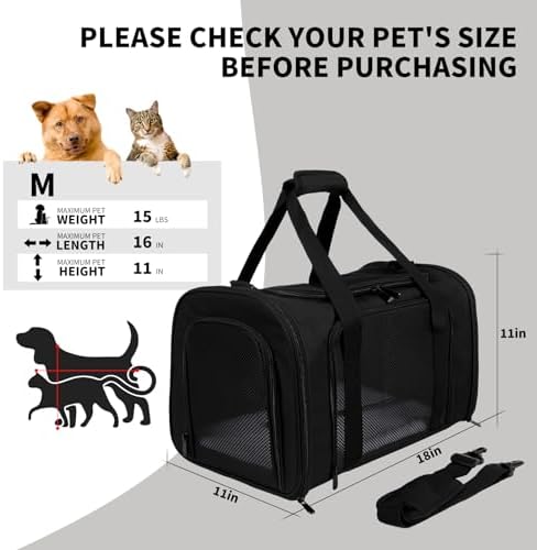 Carriers Soft-Sided Pet Carrier for Medium Large Cats Dogs Under 35Lbs,Breathable Mesh Ventilation Design,Airline Approved Cat Carrying Case(X-Large,Black) - Image 4