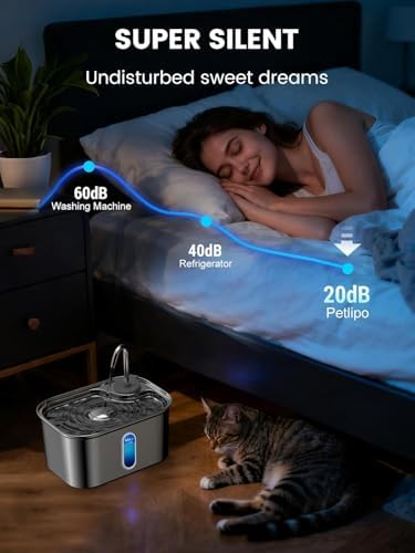 Cat Water Fountain Stainless Steel for Cats Indoor 2.5L 85oz by BPA-Free SUS304, Effective 6-Layer Filter Cat Fountain for Drinking 20dB Ultra Quiet Metal Pet Water Fountain (Fountain+4 Filters) - Image 5