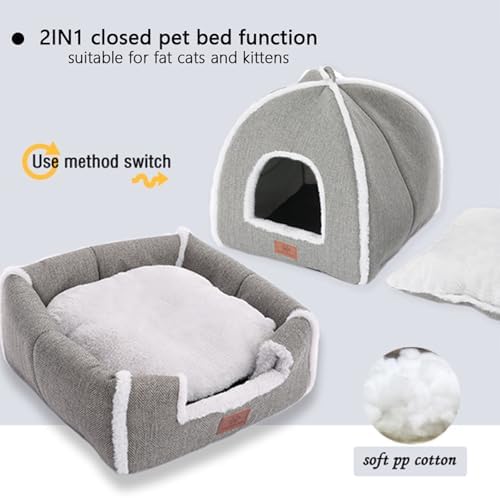 Cat Beds for Indoor Cats-Cat Bed Cave House Tent for Kittens and Small Pets with Washable Cushioned,Soft and Warm Indoor House, Grey, 15 inches - Image 3