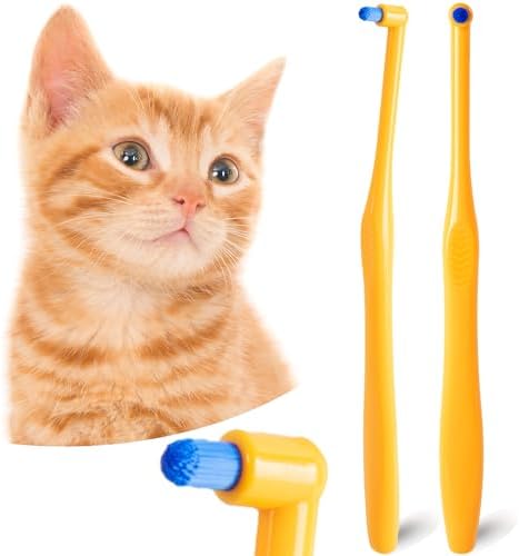 Cat Toothbrush Tuft Head, Small Dog & Puppy Tooth Brushing Kit, Mini Head Teeth Brush for Kitten & Tiny Pet, Doggy Toothbrushes Deep Dental Cleaning, 2 PCS - Orange by MoonyMars