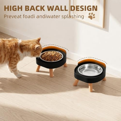Elevated Cat Bowls, 2P Raised Cat Food and Water Bowl Set for Indoor Cats, Splash Proof with 2 Stainless Steel Food Bowls for Cats ＆ Puppies, Whisker Friendly and Dishwasher Safe - Black - Image 3