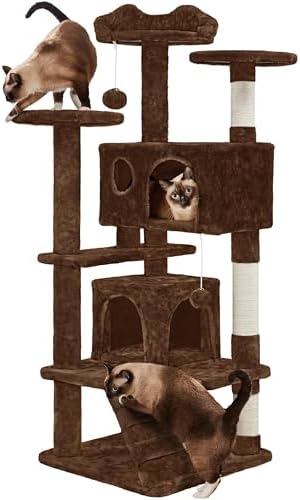 Yaheetech 54in Cat Tree Tower, 2 Caves, Kitten-Ear Perch & Scratching Posts by Unknown