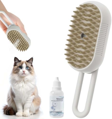 QSUKE Cat Steam Brush 3-in-1, Rechargeable Anti-Static Pet Grooming Tool with Vibration Massage, Professional Shedding & Detangling Comb for Dogs & Cats（1pc Brush+wash Free Essence for Pets） by Unknown