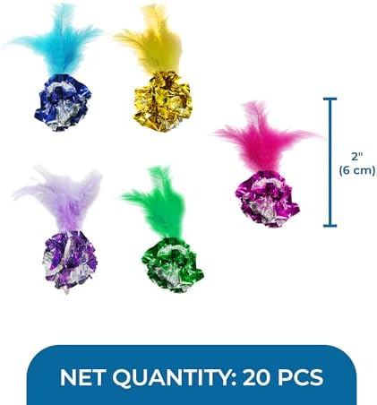 SunGrow Mylar Crinkle Balls with Feathers, 2.5-Inches, Shiny Stress Buster Crinkler, Suitable for Multiple Cats' Engagement, Ideal for Kittens and Grown-up Cats, 20-Pcs - Image 6