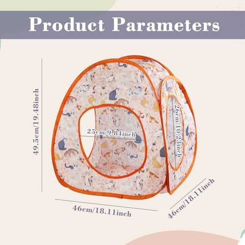Andiker Cat Tent, 3 Holes Safe and Strong Cute Cats Tunnel Collapsible Easy to Carry Cat House for Indoor Cats Kittens Hiding Playing Training Sleeping (Tent Orange) - Image 2