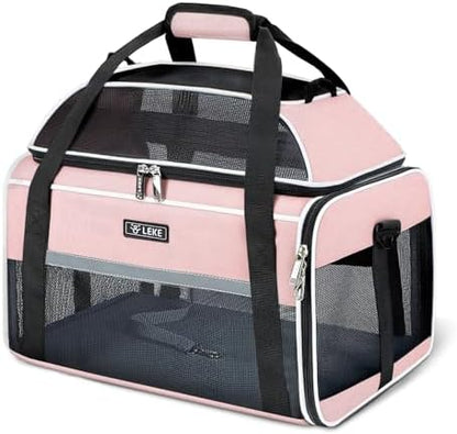 Lekereise Top-Expandable Pet Carrier 18x13x9.5 Inch Southwest Frontier Airline Approved Soft Sided Underseat to 15lbs Travel Carriers for Small Cats Dogs with Locking Safety Zippers Anti-Scratch Mesh by Lekereise