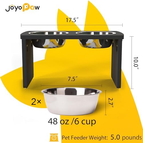 Elevated Dog Bowls, Waterproof Raised Dog Bowl for Medium & Large Dogs, HIPS Poly Lumber Stand with 2 Stainless Steel Bowls, Indoor & Outdoor Use (10'' Tall–48 oz Bowl, Black) - Image 2
