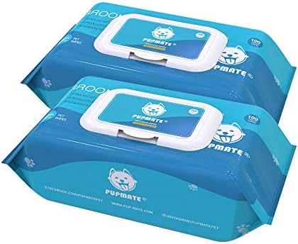 Natural Pet Grooming Wipes, 100 Fresh Counts, Extra Moist & Thick for Dogs & Cats, Puppies & Kittens Set of 2 by PUPMATE