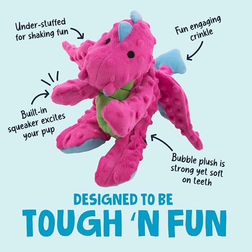 goDog Dragons Squeaky Plush Dog Toy with Chew Guard Technology, Durable Fabric & Squeaker for Active Play, Pink, Large - Image 2