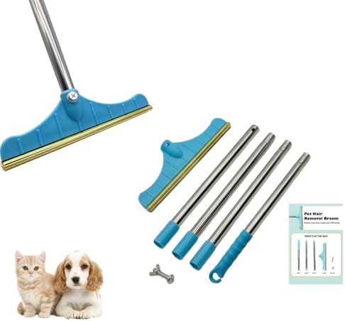 Premium Stainless Steel Pet Hair Removal Carpet Rake | Reusable Adjustable Pet Fur De-Shedding Tool for Carpets, Rugs, Upholstery & Auto Mats | Long Extendable Handle, Heavy-Duty Construction (Blue) by Unknown