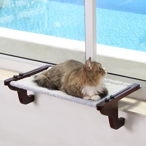 Zakkart Easy Seat Cat Perch for Windowsill (Dark Stained Wood/Gray, M) by Zakkart