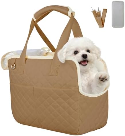 YooxArmor Dog Purse Carrier for Small Dogs & Cats, Foldable Soft Tote for 5-14lbs Pets, Large Pockets, Safety Leash & Removable Mat for Walking Shopping Outdoor, Khaki by YooxArmor