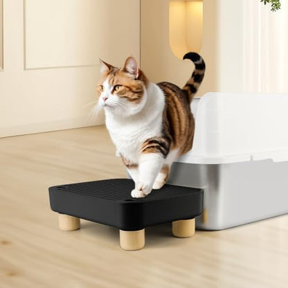 Cat Litter Box Step Ramp, Cat Litter Catcher Mat with Wooden Feet, Filter Function, Pedal Stool for Self-Cleaning Litter Box, Ideal for Kitten & Elderly Cats (Black) - Image 6