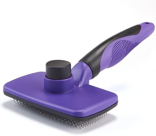 Self Cleaning Slicker Brush for Dogs& Cats, Skin Friendly Grooming Brush for Shedding Long&Short Haired Dogs& Cats, Deshedding Pet Supplies Accessories, Purple by OEFEO