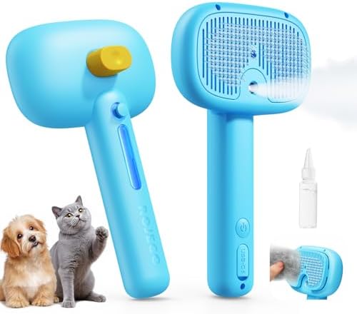 ROJECO 3-in-1 Pet Steam Brush,Spray Hair Removal Detangling Comb,Blue by ROJECO
