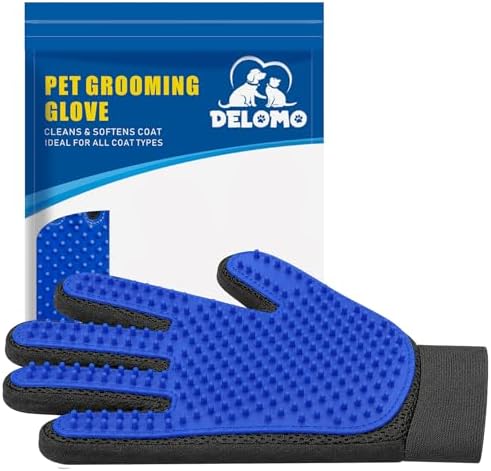 Pet Hair Removal Glove with 255 Silicone Tips for Dogs & Cats, Right Blue by DELOMO
