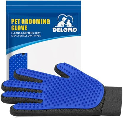 Pet Hair Removal Glove with 255 Silicone Tips for Dogs & Cats, Right Blue by DELOMO