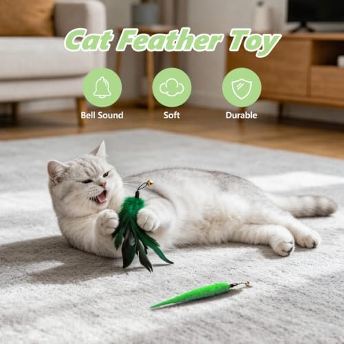 Cat Wand Refills, [9 Pack] Interactive Cat Toys Replacement with Feather, Worm, Ribbon, Caterpillar, Butterfly Attachments, Retractable Cat Teaser Wand Refill - Image 2