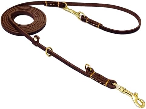 LWBMG Multi Function Leather Dog Leash - 8ft Genuine Leather Hands Free Double Ended Dog Training Leash for Small Medium Dogs - Brown by LWBMG