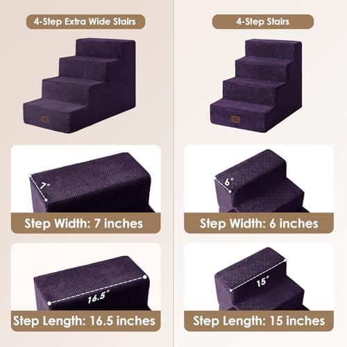 EHEYCIGA Dog Stairs for Bed 20" H, 4-Step Extra Wide Dog Steps, Purple - Image 2