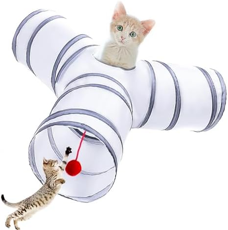 Cat Tunnel Tube Toys, 3 Ways Tunnels for Indoor Cats with Play Ball by Deofun