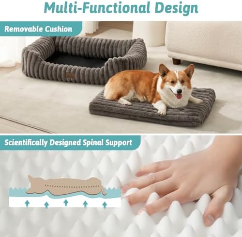 COZY KISS Orthopedic Pet Bed for Small Dogs & Cats - Washable Rectangle Pet Bed with Anti-Slip Bottom, Soft Calming Cat & Puppy Bed for Indoor Pets (30"x23"x7", Grey) - Image 4