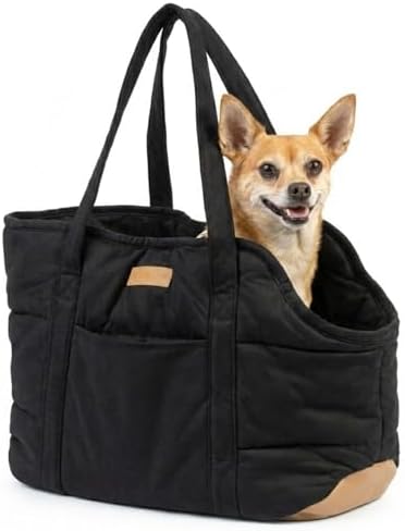 Plush Dog Purse Carrier for Small Dogs, Soft Tote Bag with Safety Harness Clip, Cozy Pet Carrier for Dogs Under 15 lbs, Comfortable Shoulder Carrier for Travel, Black 2.0 by NOBLEPUP