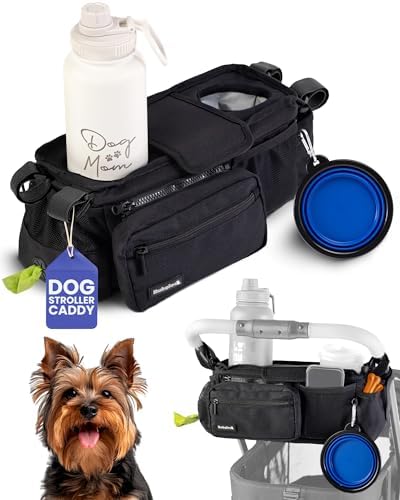Dog Stroller Caddy Organizer with 2 Insulated Cup Holders & Treat Pocket by Rubyloo