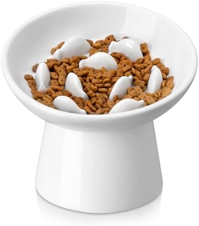 vancasso Ceramic Slow Feeder Cat Bowl, 6.25 Inch Elevated Cat Slow Feeder Bowl, Anti Vomiting for Dry and Wet Food, White by vancasso
