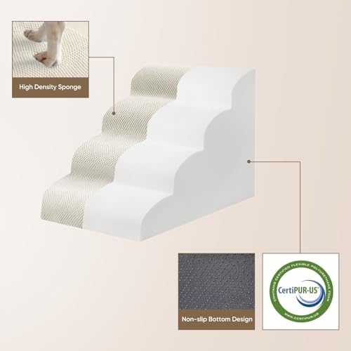 PAWSCRAT 2-Step Pet Stairs for High Beds & Sofas, 11.8''H Dog Stairs, Beige - Image 5