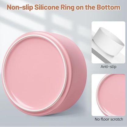 Dog Bowls, Non Slip Ceramic Dog Food and Water Bowl with Silicone Base, Heavy Pet Feeding Bowl for Puppies, Small and Medium Dogs (White+Pink, 6 Inches) - Image 3
