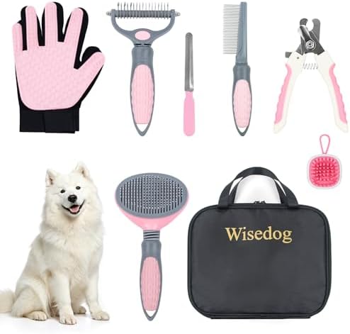 Wisedog Dog Grooming Kit, Upgraded Pink, 7PCS by WisedogPetSupplies