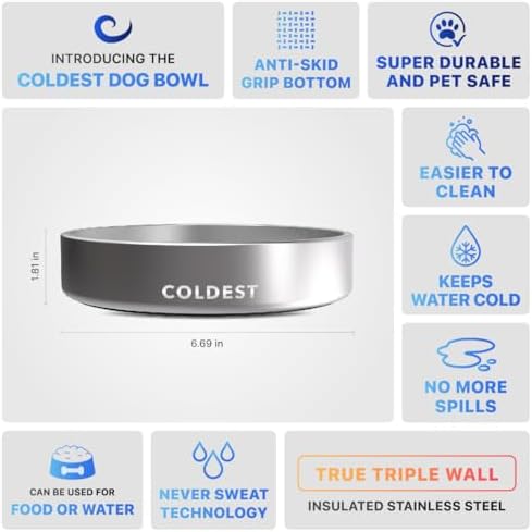 Coldest Dog Bowl - Anti Rust Metal, Non Slip, 3 Layers Insulated Stainless Steel Dog Bowls - Spill Proof & Heavy Duty - Water Bowl for Dogs, Cats, Dish Washer Safe (21 oz, Polished Stainless Steel) - Image 5
