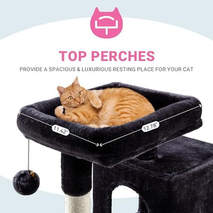 Allewie 29 Inches Cat Tree Tower/Plush Perches Platform/Condo/House/Sisal Scratching Posts/Multi-Level Activity Center Furniture for Kittens/Dark Grey - Image 4