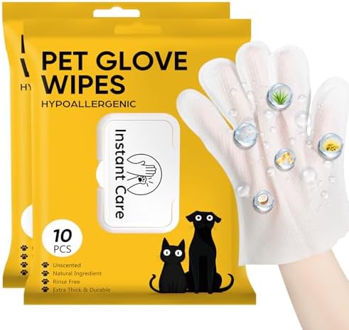 Pet Glove Wipes for Dogs & Cats, Hypoallergenic Large Size 9 x 9.8 inch by DueFelice