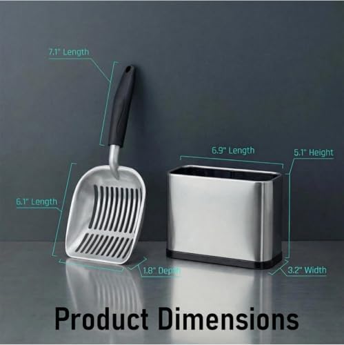 Heavy-Duty Cat Litter Scoop with Holder&Litter Bags, Metal Cat Scooper with Bags, Stainless Steel Kitty Poop Sifting Shovel Captures All Clumps, Speed Sifter Litter Box Scooper with Caddy - Image 2