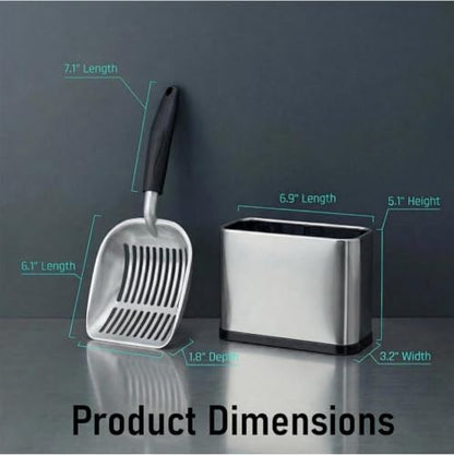 Heavy-Duty Cat Litter Scoop with Holder&Litter Bags, Metal Cat Scooper with Bags, Stainless Steel Kitty Poop Sifting Shovel Captures All Clumps, Speed Sifter Litter Box Scooper with Caddy - Image 2