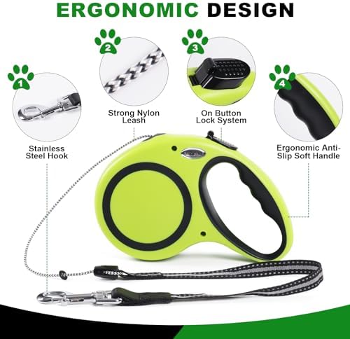 30FT Retractable Dog Leash 30 FT，360° Tangle-Free Dog Walking Leash forMedium and Large Dogs up to 77 lbs one-Hand Brake, one-Button Pause, Lock（Green） - Image 2
