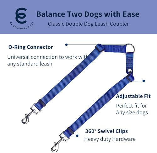 Blueberry Pet Essentials Durable Classic Double Dog Leash Coupler, Royal Blue, Small, Dual Walking & Training Leashes for Two Dogs - Image 2