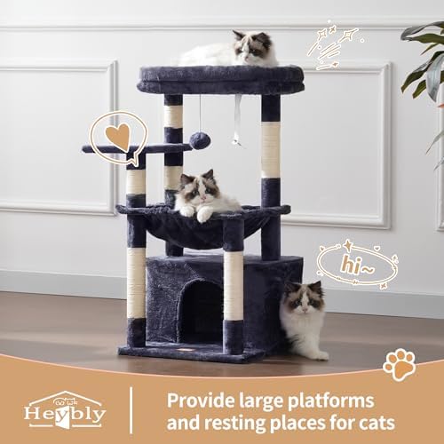 Heybly Cat Tree, Kitten Tower with Large Soft Cat Basket HCT008SG - Image 2