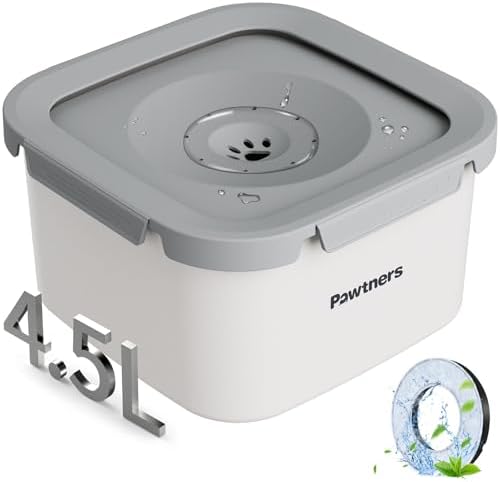 Pawtners Stainless Steel Dog Water Bowl No Spill, 152oz/4.5L, White by Pawtners