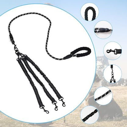 Dog Double Leashes,Rope Bungee Dual Leash with Padded Handle Removable for 2 Dogs,Tangle-Free, Padded Handles, 360° Swivel Control (Black, 2 Way) - Image 3