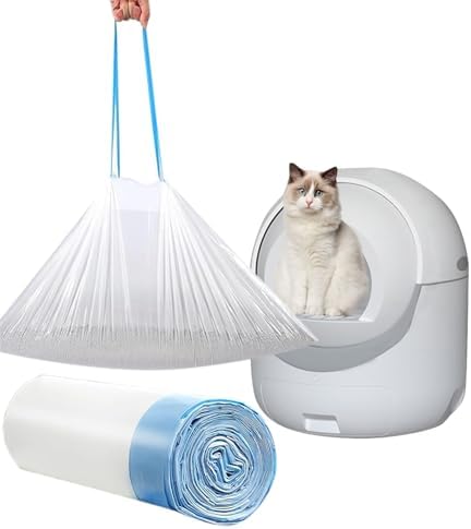 20 Count Cat Drawstring Litter Box Liners 26.6x16.7 inches 2Mils Super Thick for Self-Cleaning Litter Box Cat Litter Pan Trays (Blue Drawstring 20 count) by YYaaloa