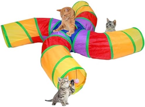 EGETOTA Cat Tunnel for Indoor Cats Large, with Play Ball S-Shape 4 Way Collapsible Interactive Peek Hole Pet Tube Toys, Puppy, Kitty, Kitten, Rabbit (S4 - Multicolor) by EGETOTA