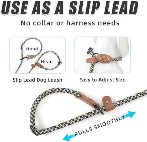 Mile High Life Hands Free Dog Leash, Crossbody Waist Leash with Genuine Leather Connection, Multifunctional Adjustable Slip Lead for Dog Walking Running (Black Khaki, 7FT) - Image 3